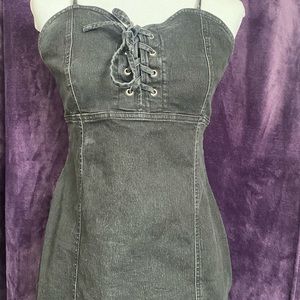 Derek heart size medium black lace up jean dress